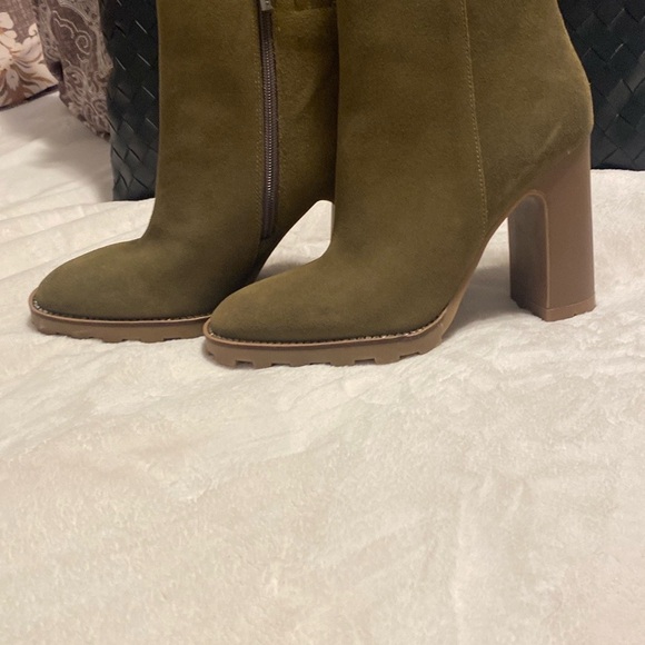 Olive Green Suede Ankle Boots - Picture 2 of 6